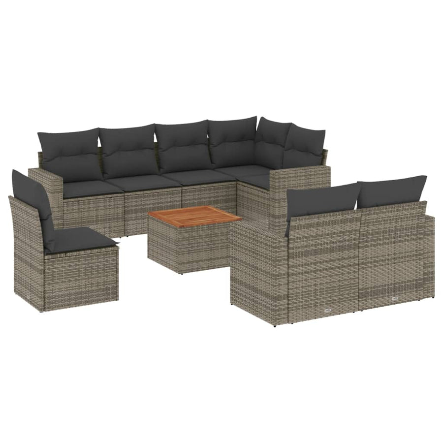 9-Delige Loungeset Met Kussens Poly Rattan Grijs