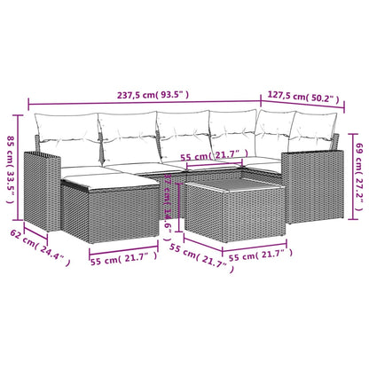 7-Delige Loungeset Met Kussens Poly Rattan Zwart