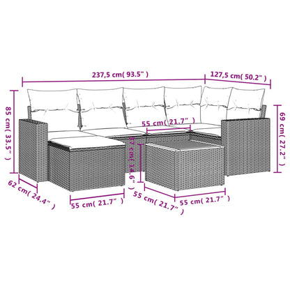 7-Delige Loungeset Met Kussens Poly Rattan Zwart en crème