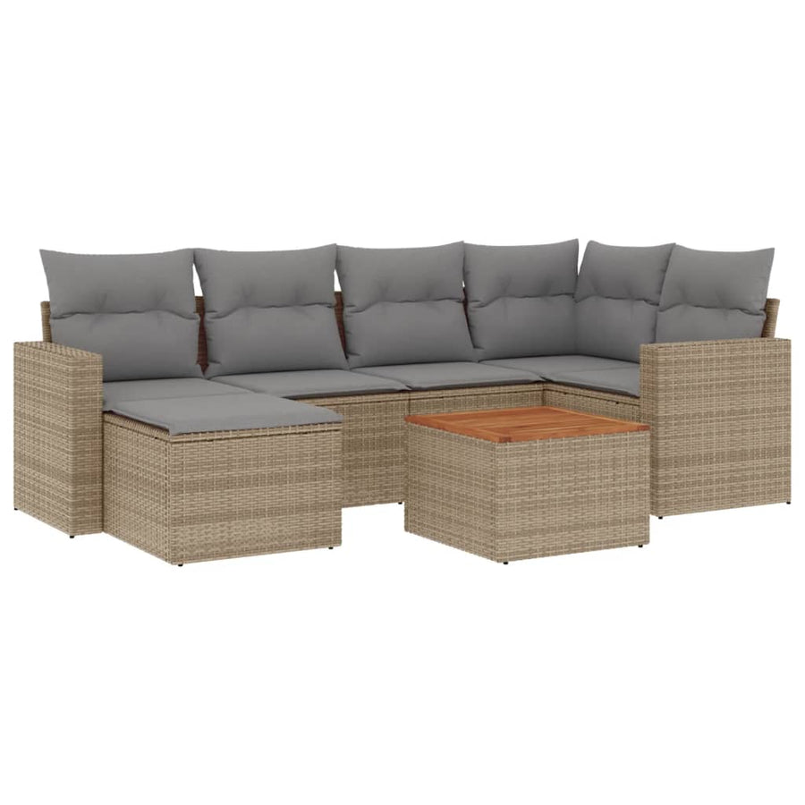 7-Delige Loungeset Met Kussens Poly Rattan Beige en grijs