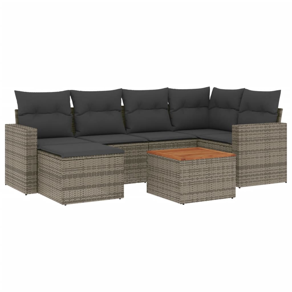 7-Delige Loungeset Met Kussens Poly Rattan Grijs