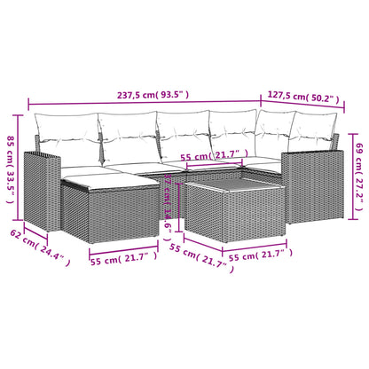 7-Delige Loungeset Met Kussens Poly Rattan Grijs
