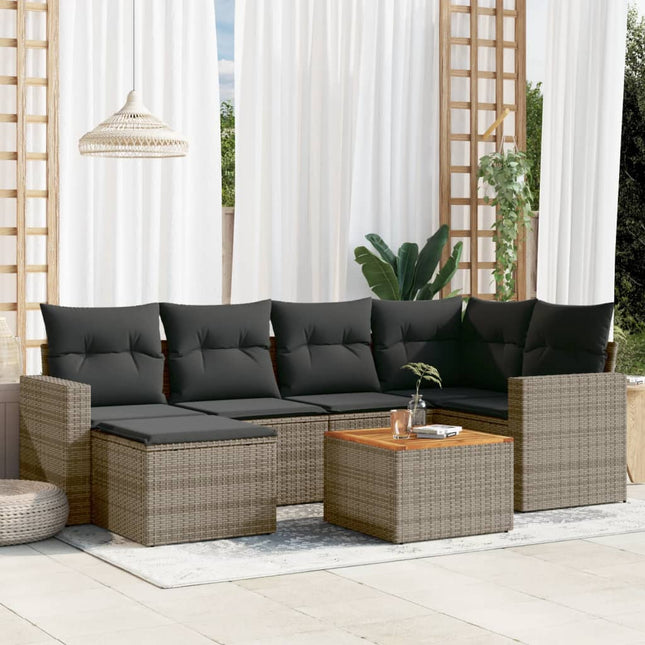 7-Delige Loungeset Met Kussens Poly Rattan Grijs