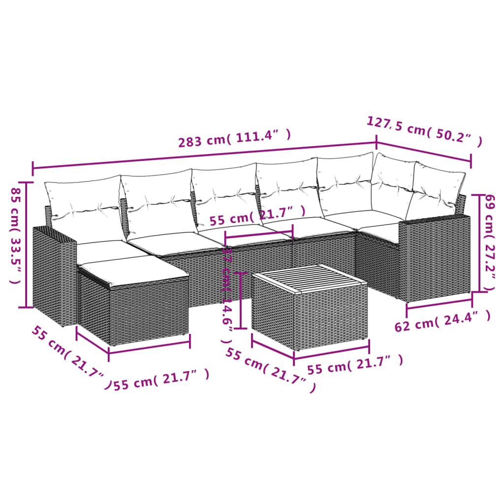 8-Delige Loungeset Met Kussens Poly Rattan Beige
