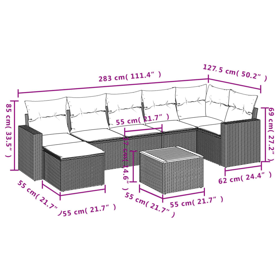 8-Delige Loungeset Met Kussens Poly Rattan Beige