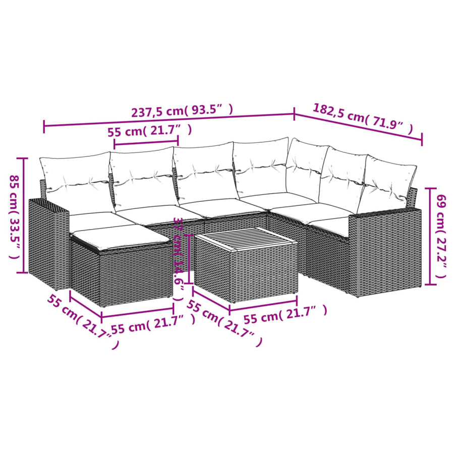 8-Delige Loungeset Met Kussens Poly Rattan Beige