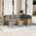 8-piece Lounge Set with Cushions Poly Rattan Beige