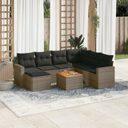 Loungeset 8-delig poly rattan grijs acaciahout