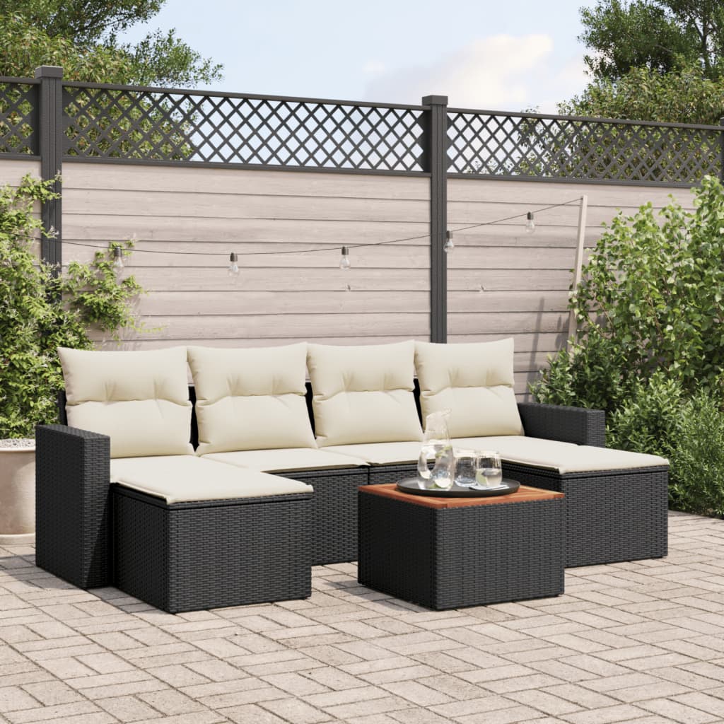 7-Delige Loungeset Met Kussens Poly Rattan Zwart