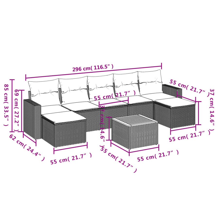 8-Delige Loungeset Met Kussens Poly Rattan Zwart