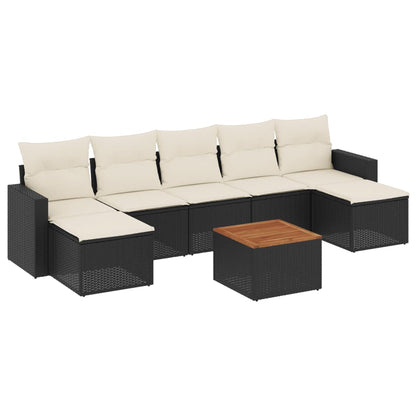 8-Delige Loungeset Met Kussens Poly Rattan Zwart en crème