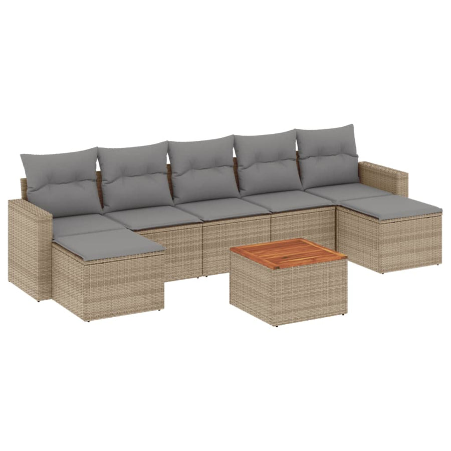 8-Delige Loungeset Met Kussens Poly Rattan Beige en grijs