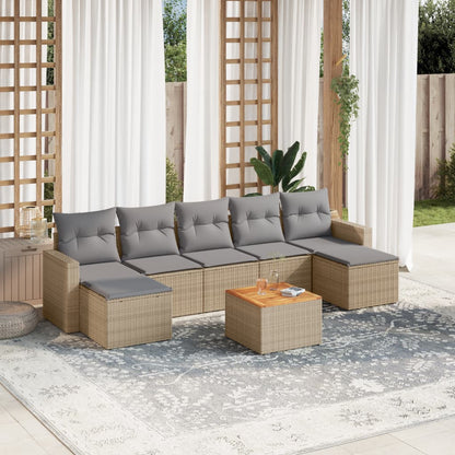 8-Delige Loungeset Met Kussens Poly Rattan Beige en grijs