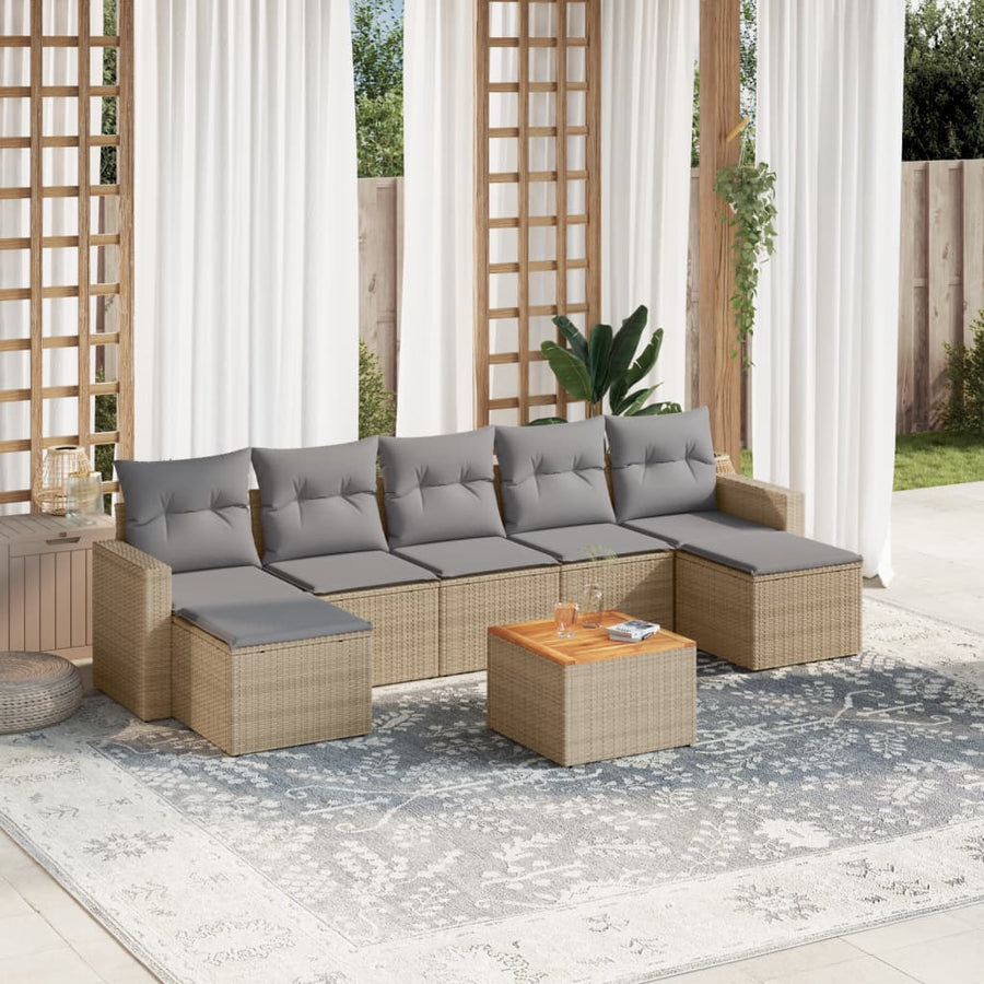 8-Delige Loungeset Met Kussens Poly Rattan Beige en grijs