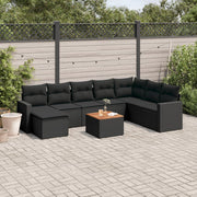 Loungeset poly rattan 9-delig zwart