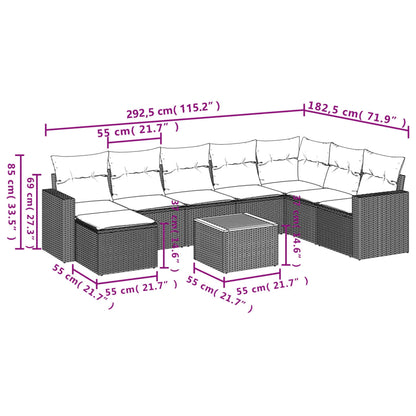 9-Delige Loungeset Met Kussens Poly Rattan Zwart en crème