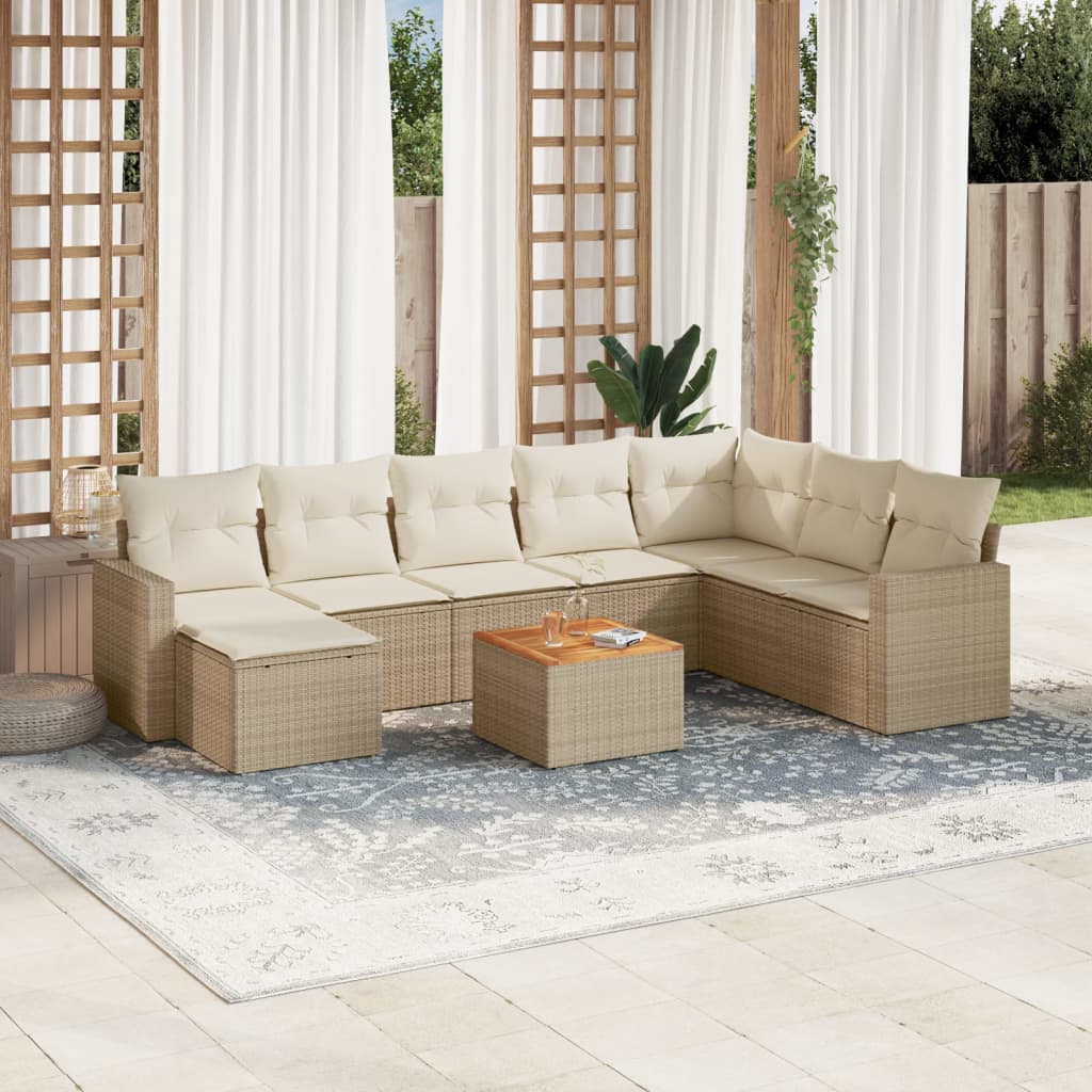 9-Delige Loungeset Met Kussens Poly Rattan Beige beige and cream
