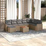 9-piece Loungeset with cushions poly rattan beige