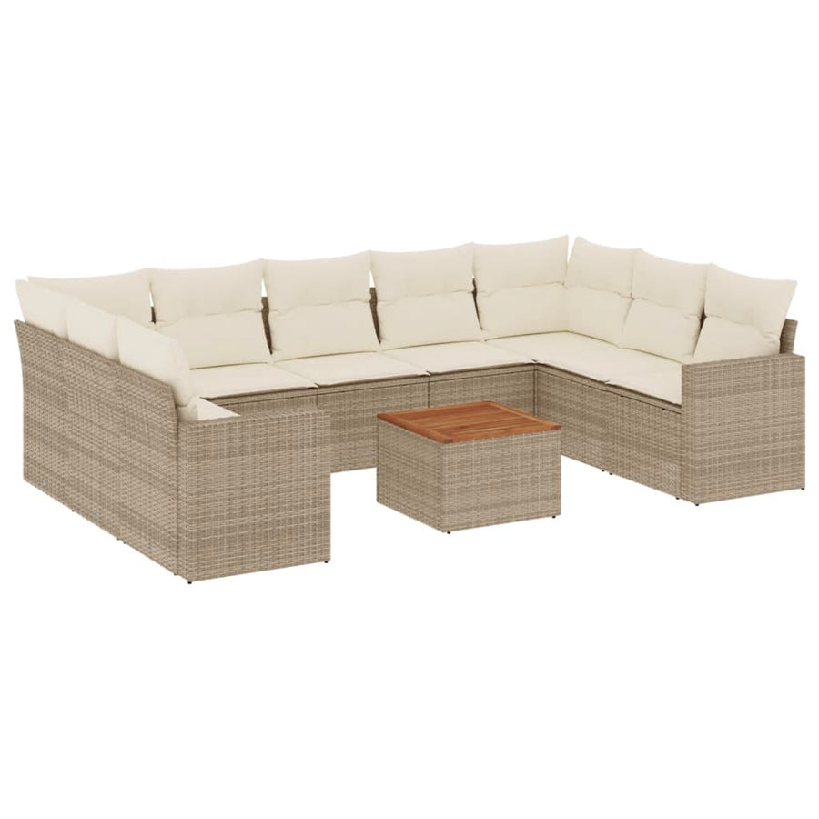 10-Delige Loungeset Met Kussens Poly Rattan Beige