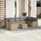 10-piece Lounge Set with Cushions Poly Rattan Beige