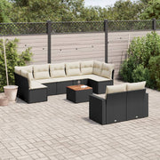 Loungeset poly rattan 10-delig zwart