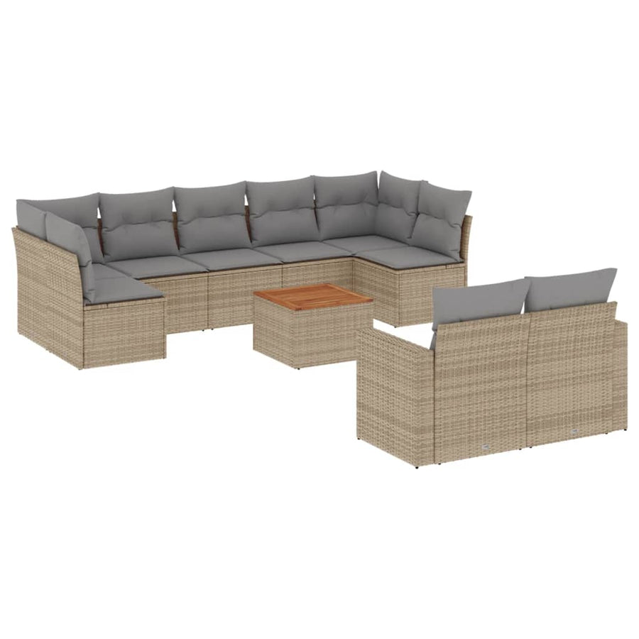 10-Delige Loungeset Met Kussens Poly Rattan Beige