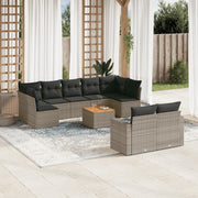 Loungeset 10-delig poly rattan grijs acaciahout