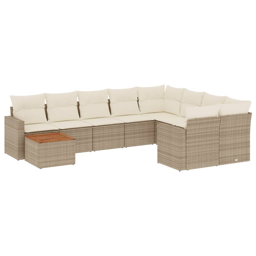 10-Delige Loungeset Met Kussens Poly Rattan Beige