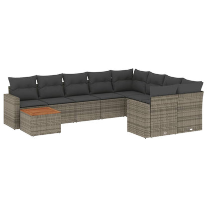 10-Delige Loungeset Met Kussens Poly Rattan Grijs
