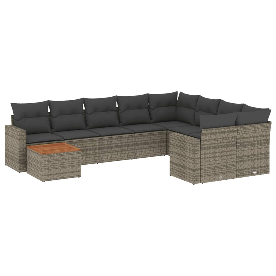 10-Delige Loungeset Met Kussens Poly Rattan Grijs