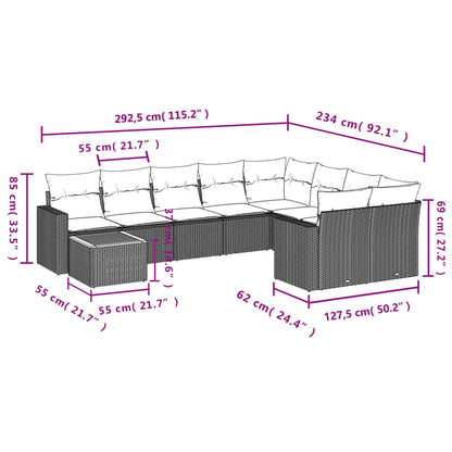 10-Delige Loungeset Met Kussens Poly Rattan Grijs