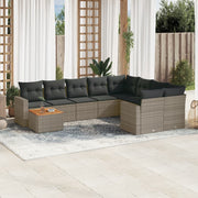 Loungeset 10-delig poly rattan grijs