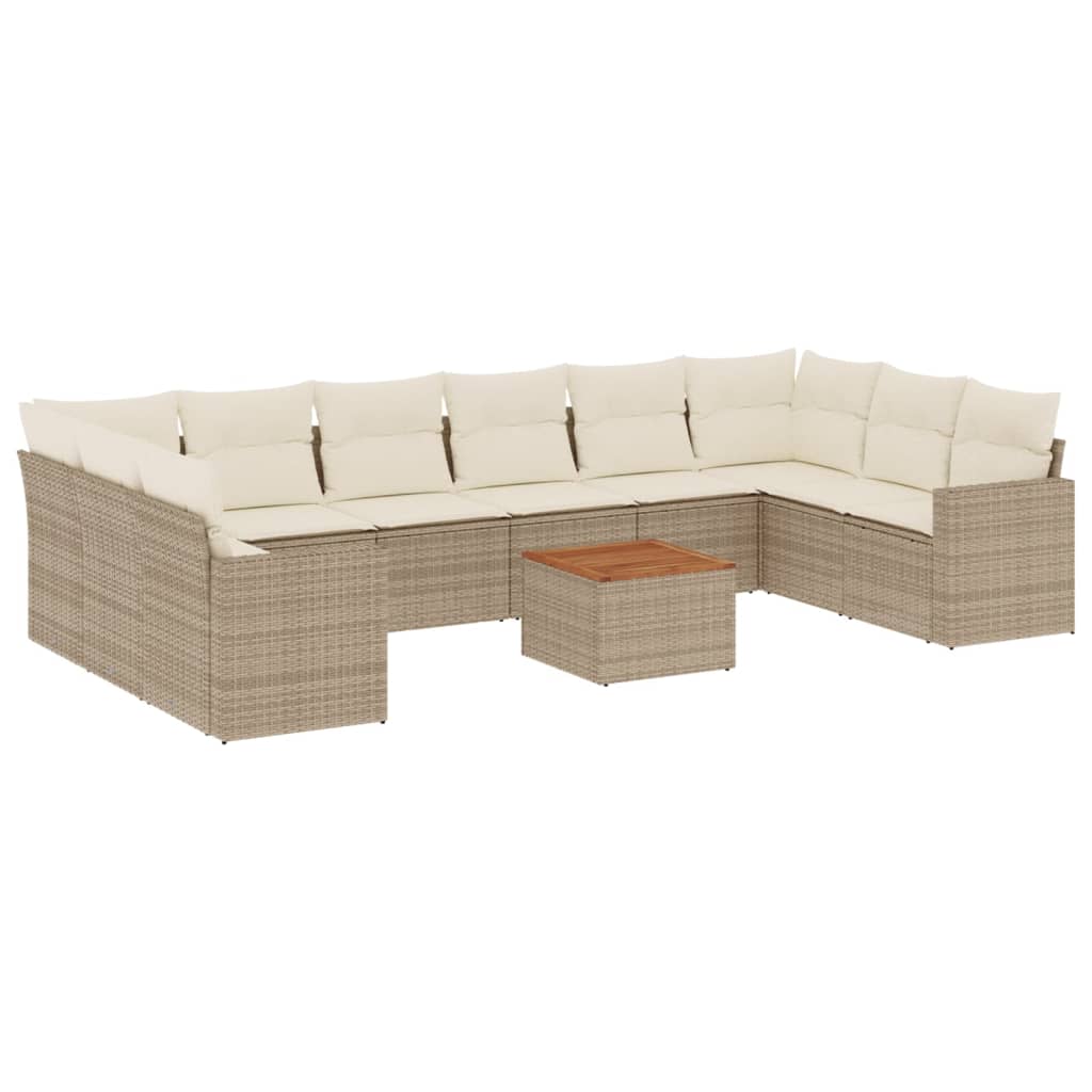 11-Delige Tuinset Met Kussens Poly Rattan Beige