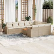 Tuinset 11-delig poly rattan beige met kussens