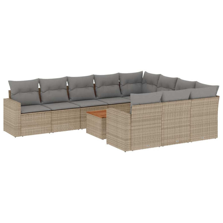 11-Delige Tuinset Met Kussens Poly Rattan Beige