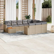 Tuinset 11-delig poly rattan beige met kussens