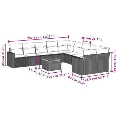 11-Delige Tuinset Met Kussens Poly Rattan Beige