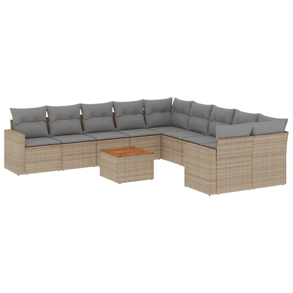 11-Delige Tuinset Met Kussens Poly Rattan Beige