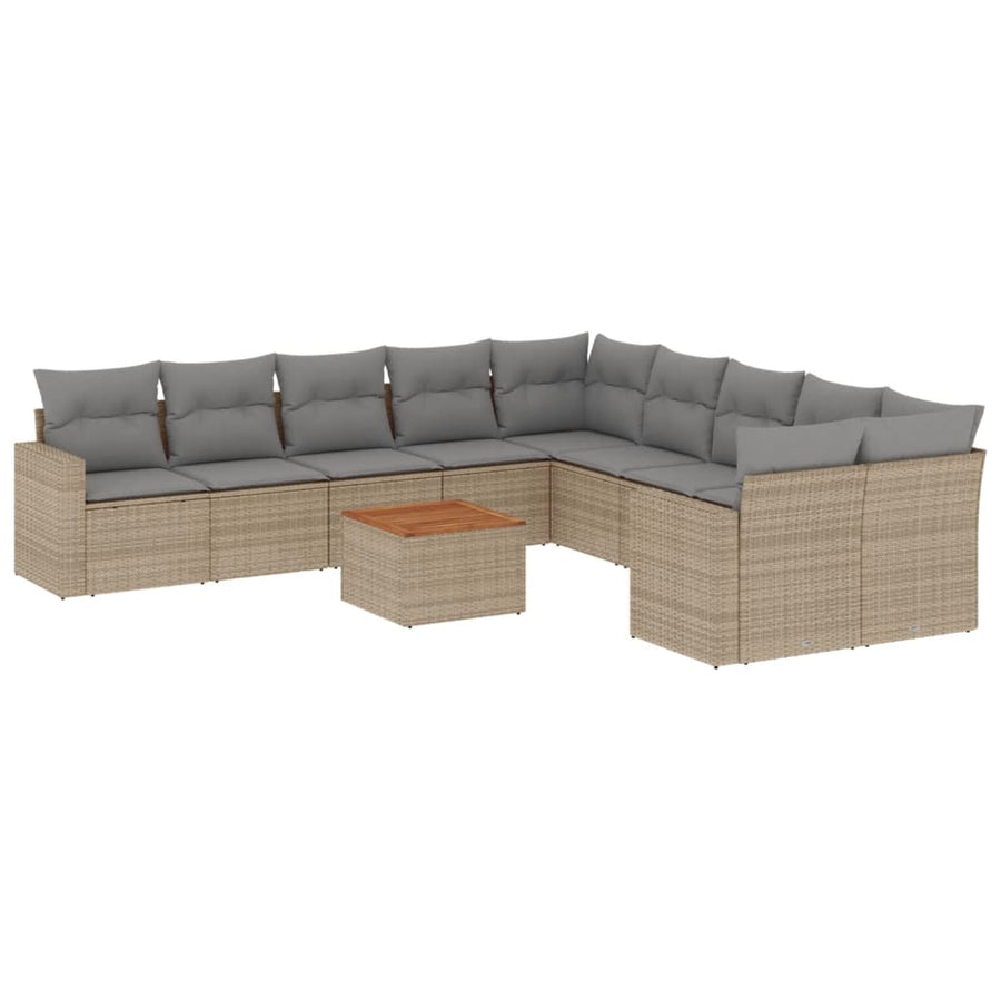 11-Delige Tuinset Met Kussens Poly Rattan Beige