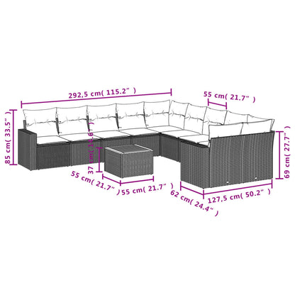 11-Delige Tuinset Met Kussens Poly Rattan Beige