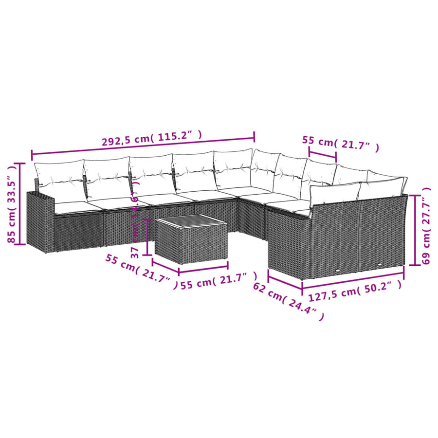 11-Delige Tuinset Met Kussens Poly Rattan Beige