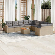 Tuinset 11-delig poly rattan beige met kussens