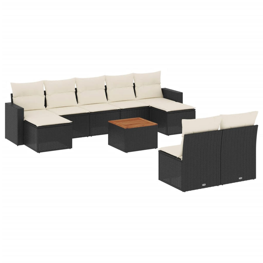 0-Delige Loungeset Met Kussens Poly Rattan Zwart en crème