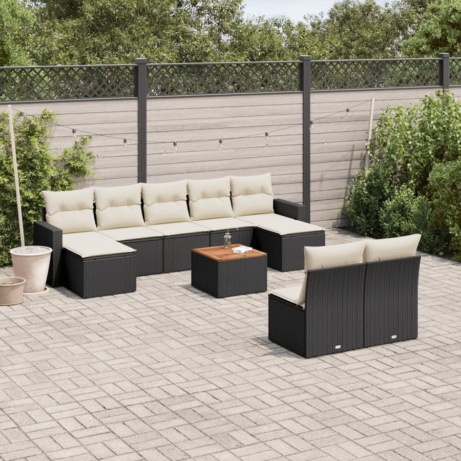 0-Delige Loungeset Met Kussens Poly Rattan Zwart en crème
