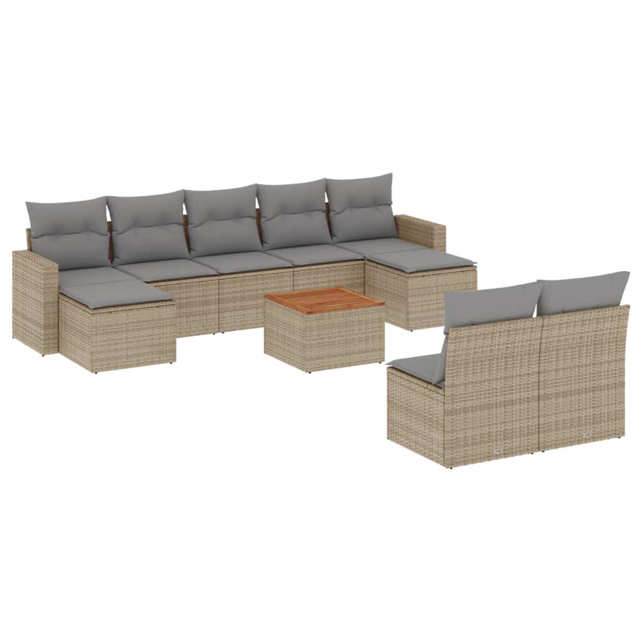 0-Delige Loungeset Met Kussens Poly Rattan Beige en grijs