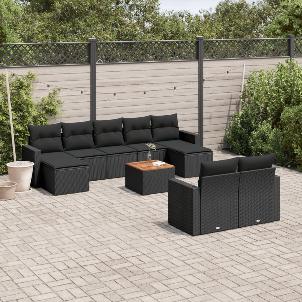 0-Delige Loungeset Met Kussens Poly Rattan Zwart