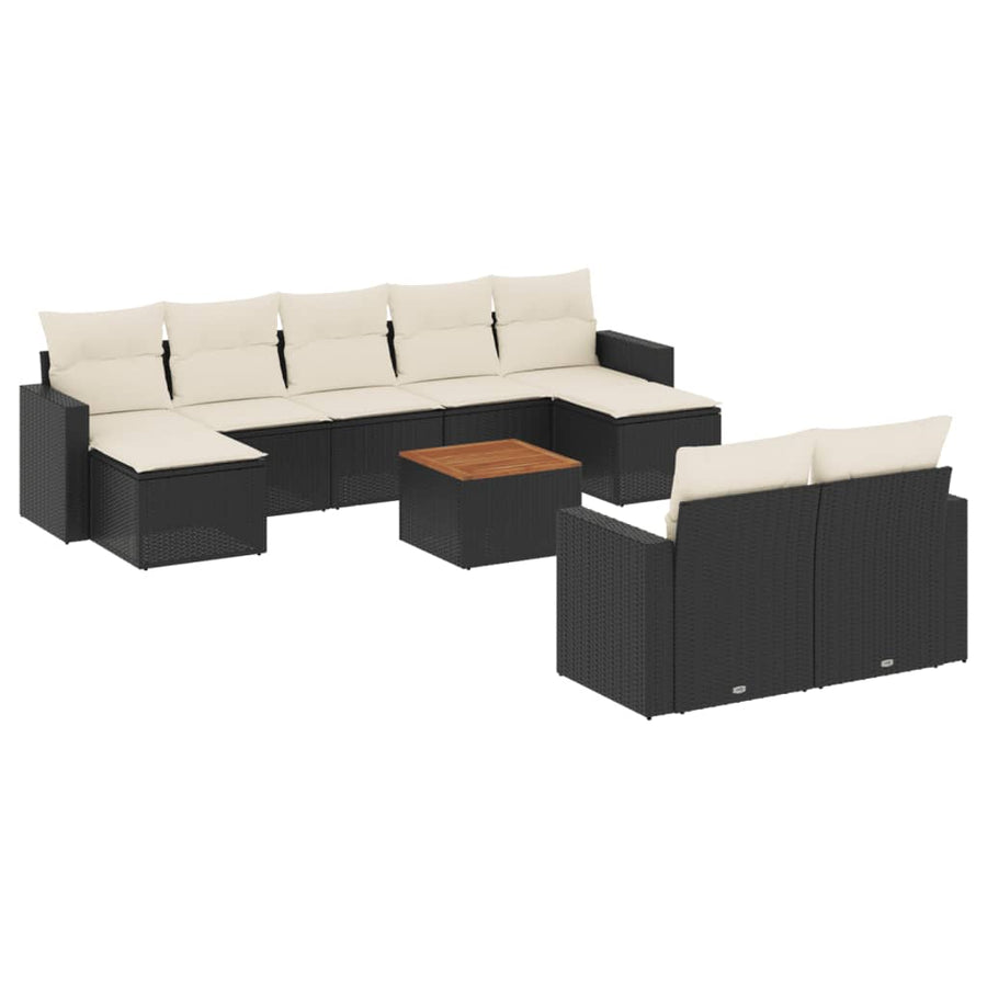 0-Delige Loungeset Met Kussens Poly Rattan Zwart en crème