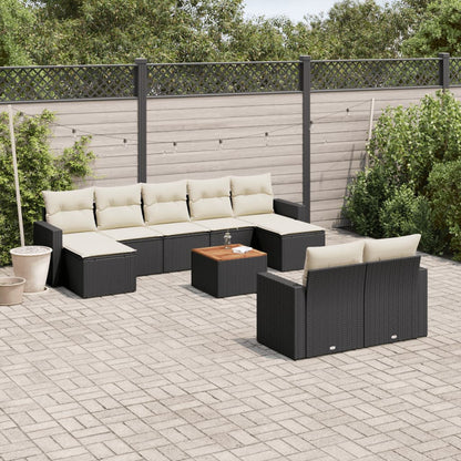 0-Delige Loungeset Met Kussens Poly Rattan Zwart en crème