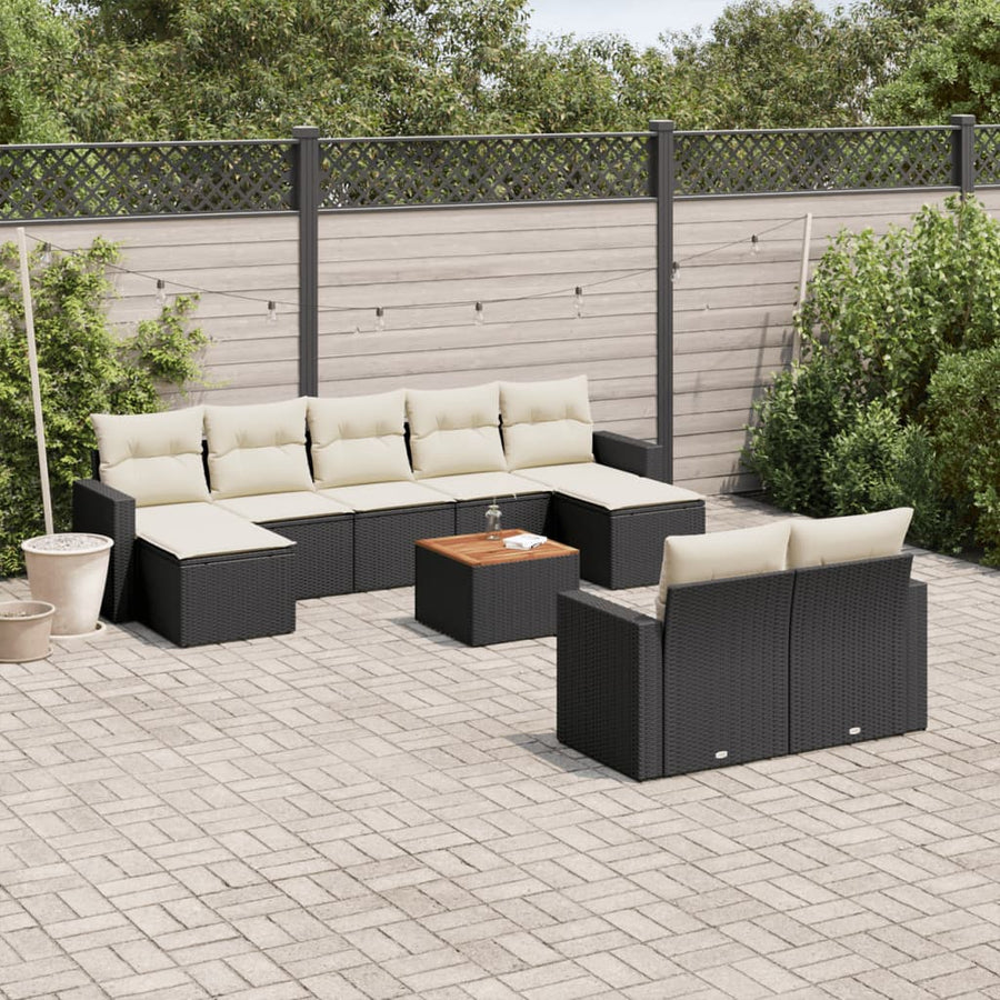 0-Delige Loungeset Met Kussens Poly Rattan Zwart en crème