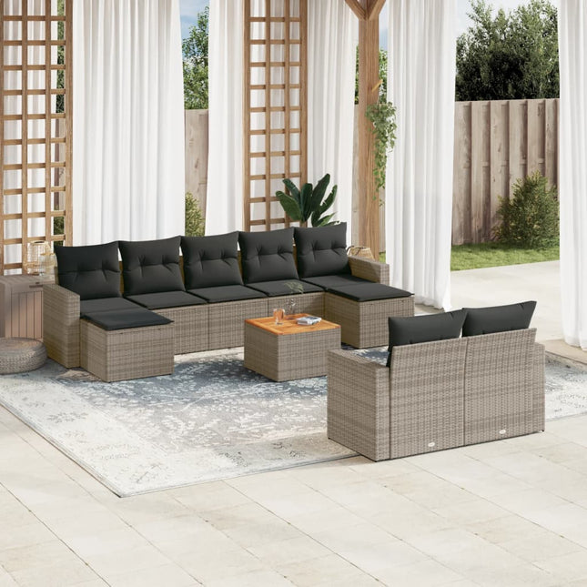 0-Delige Loungeset Met Kussens Poly Rattan Grijs